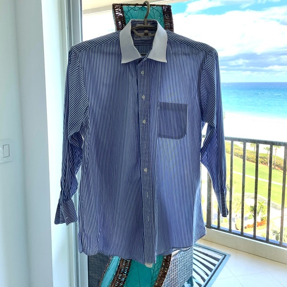 Burberry Other - Burberrys White Color Stripe White & Blue Mens Dress Button Down Shirt